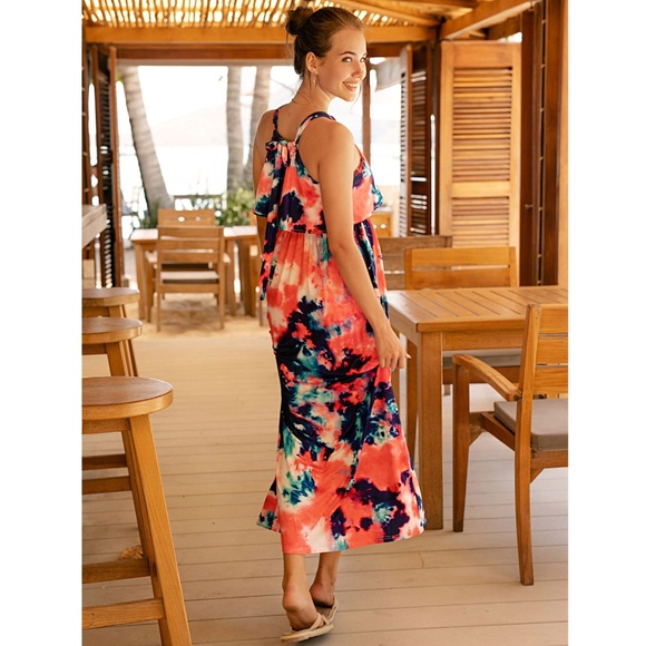 Tie Dye Halter Ruffle Top Maxi Dress Multicolor - Picture 5 of 8